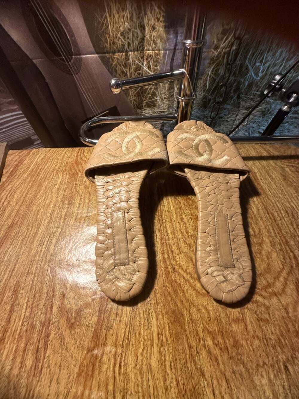 Chanel Quilted Leather CC Logo Slide Sandals